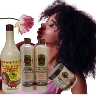 Kit Salon Maycrene Cabelos Afros 3x500ml + Ativador de Cachos 1Lt Cabelos tratados Manteiga de Cupuaçu e Girassol