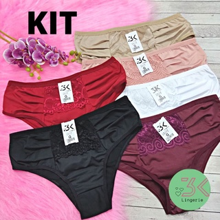 kit 3 calcinha cintura alta tangão calçola lateral larga com renda luxo senhora (kit 3 Adely).