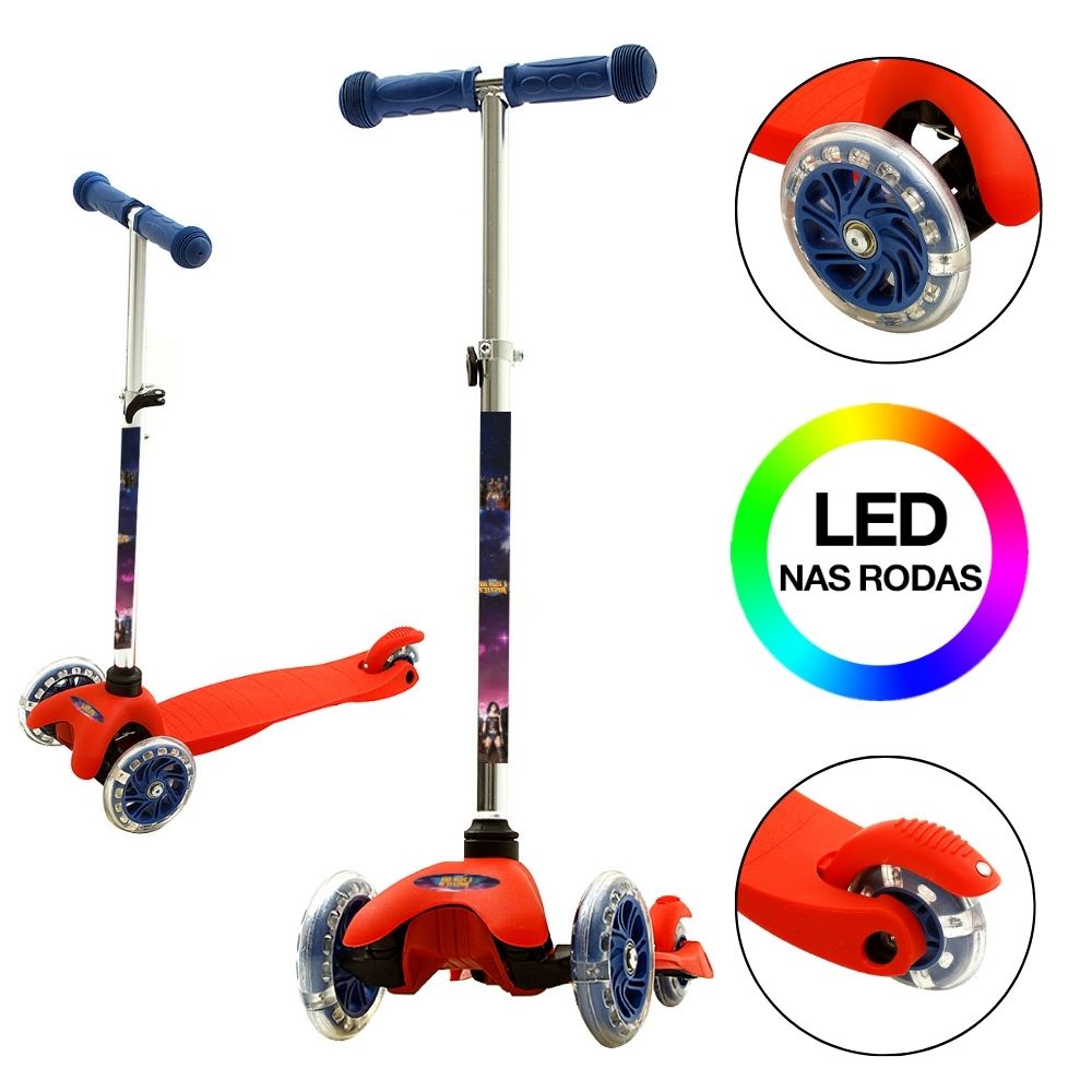 Patinete Liga da Justica de Crianca 3 Rodas com Led Vermelho | Shopee ...