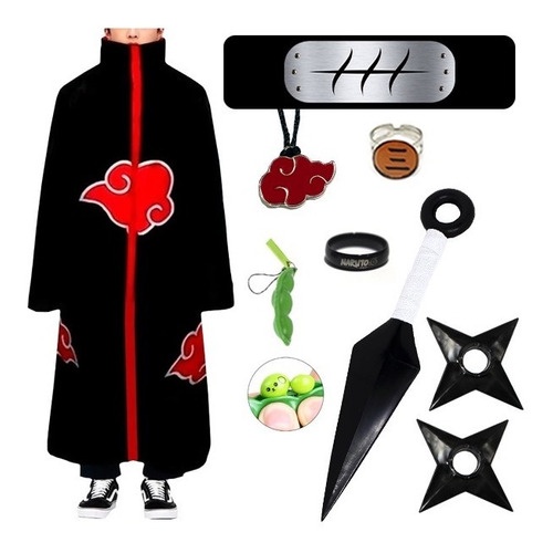 Kit Akatsuki Capa + Bandana + Anel Hidan Aldeia Vila Oculta das Fontes  Termais Renegado Anime Naruto