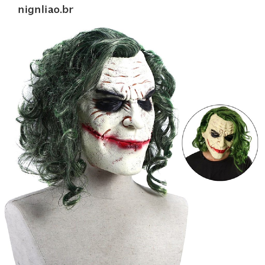 nignliao Halloween Coringa Cosplay Horror Máscara De Palhaço Assustador Com Cabelos Verdes
