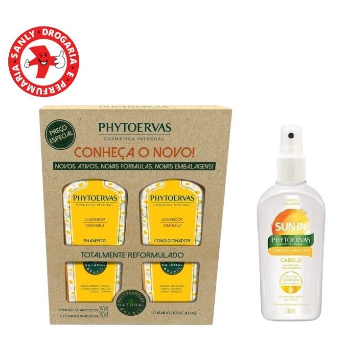 Iluminador Phytoervas Shampoo 250ml + Condicionador 250ml Camomila + Sun in  Clareador Cabelo 120ml