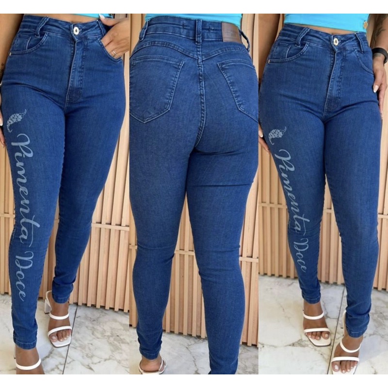 Calça Jeans Feminina Cintura Alta com Lycra Levanta Bumbum Skinny Jeans  Preto