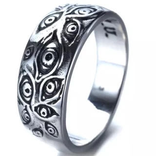 Anel Gótico Olhos Prateado Punk Retro Masculino