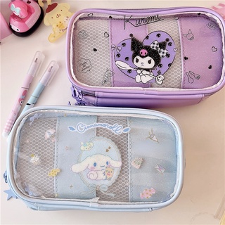 Estojo De Lápis Sanrio Joytop PVC Transparente Grande Capacidade 3 Camadas Caixa Papelaria Saco De Armazenamento À Prova D