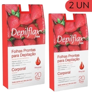 Kit 2x Folhas Prontas Corporais C/ 20 Uni. Morango Depilflax