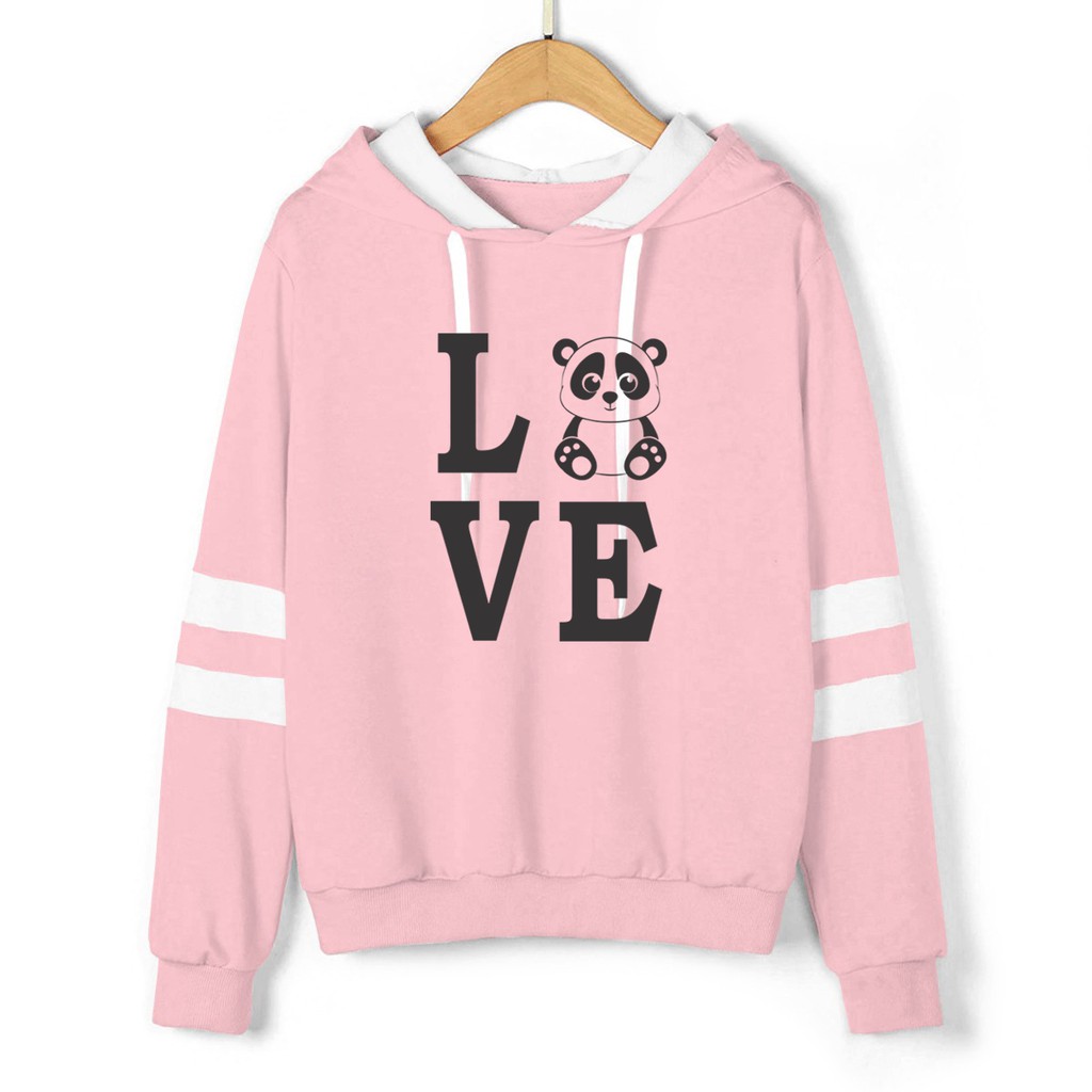 Blusa de Frio Moletom Infantil Listras love Panda Fofo F-09