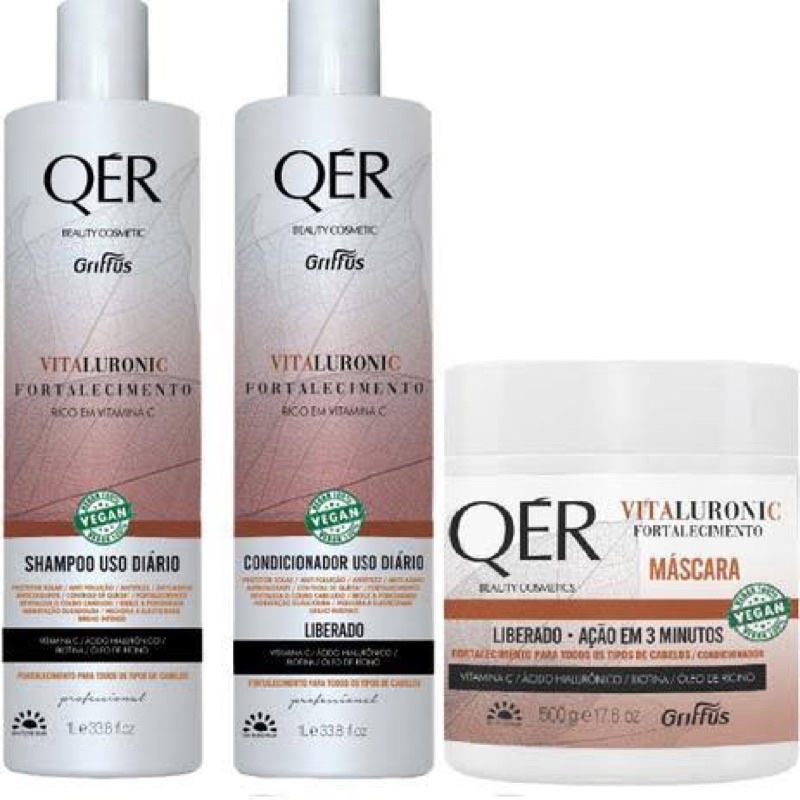 Kit Griffus Qér Vitaluronic vitamina C Fortalecimento 3 Produtos ...