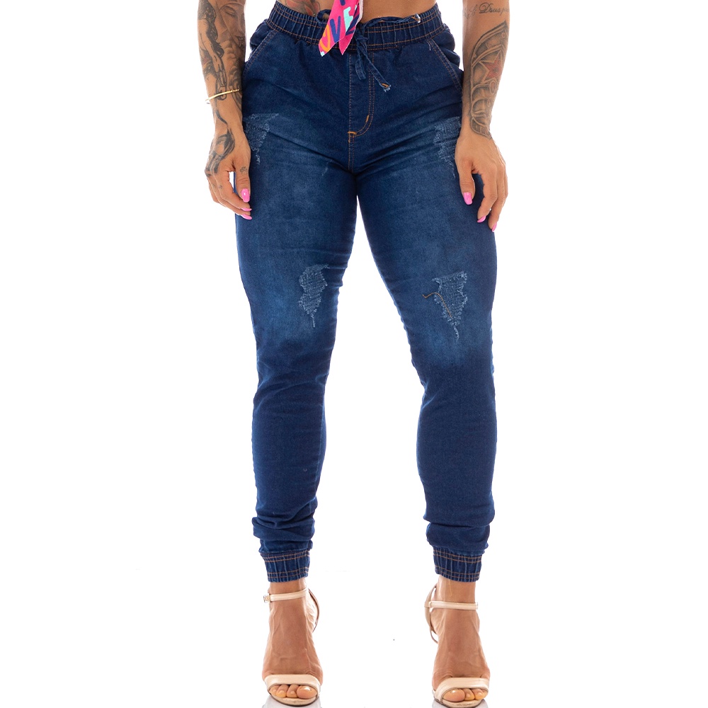 CALÇA JEANS FEMININA ESCURA - COM ELASTICO NA CINTURA - Jeans Ousadia