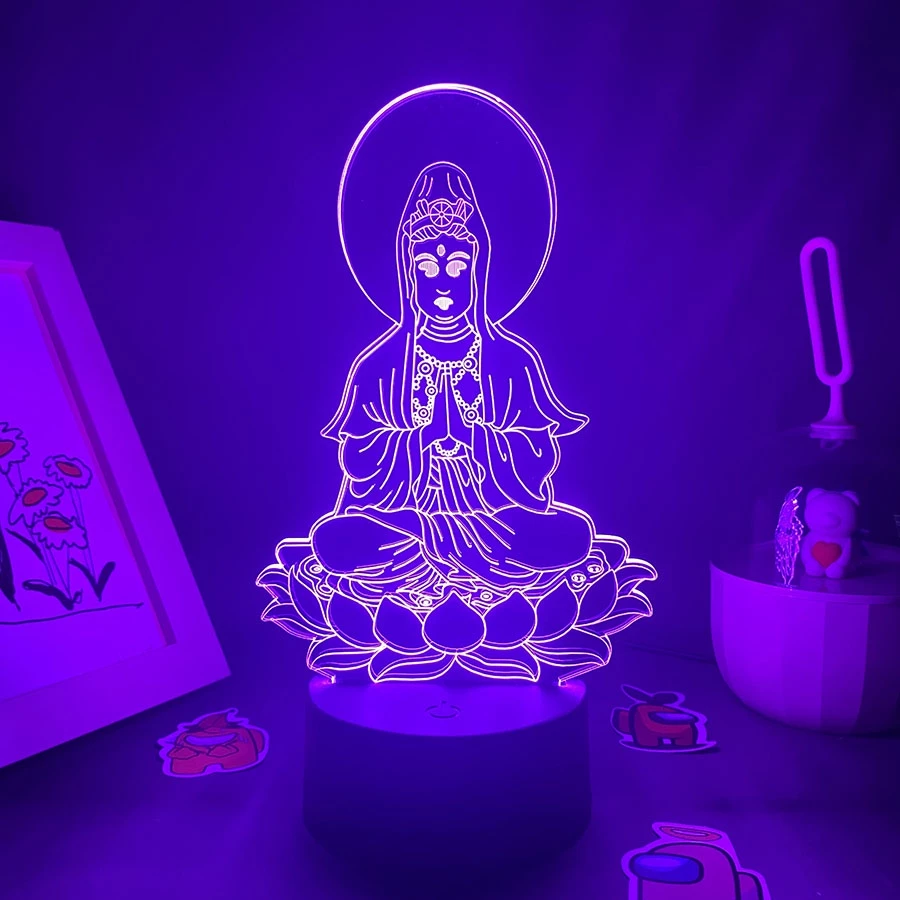 Bodhisattva Guanyin 3D LED Neon Luzes Noturnas Presente Para Amigo Quarto Manga Decoração Melhor Venda Lâmpadas De Lava Budista Avalokitesvara