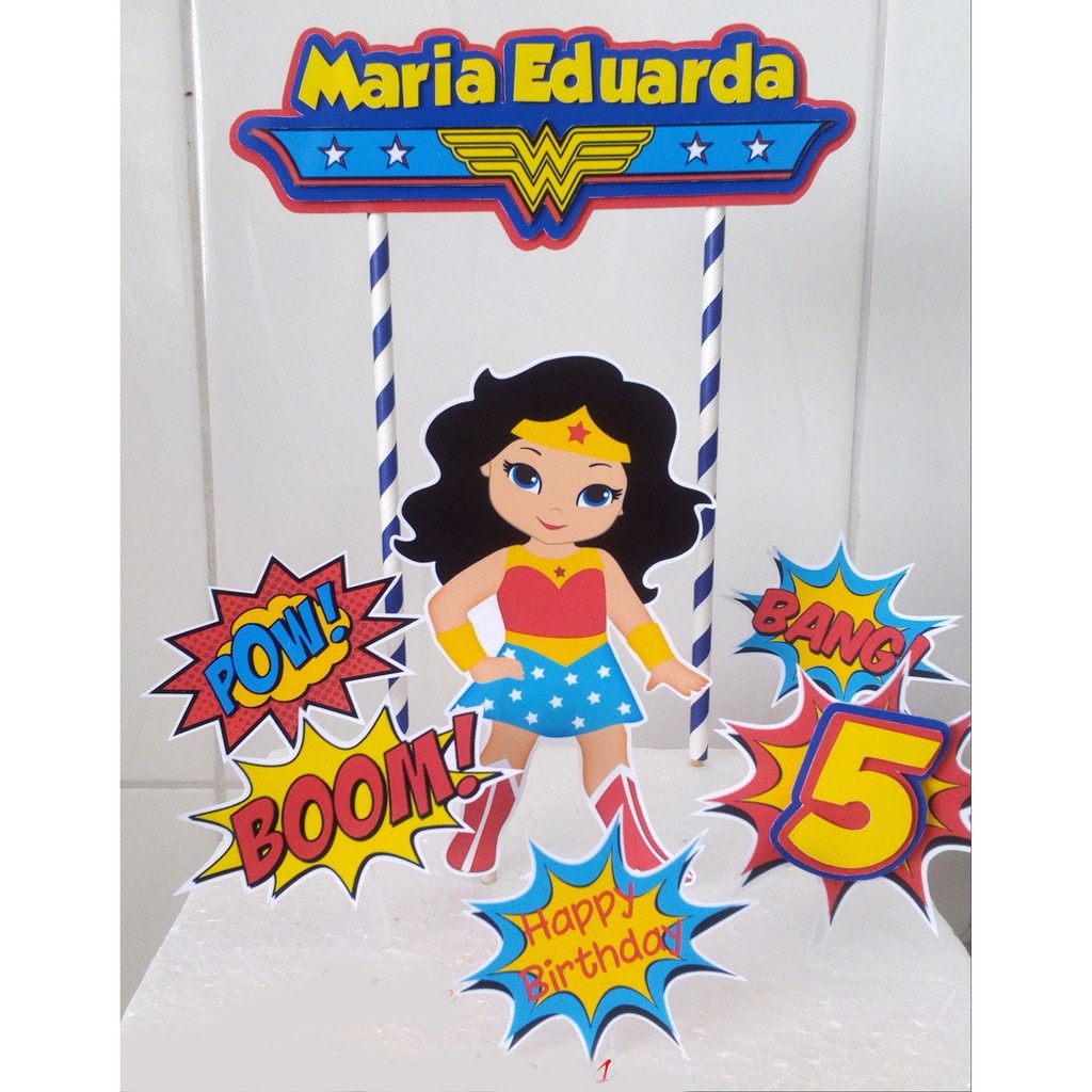 Topo Topper de Bolo Personalizado Mulher Maravilha