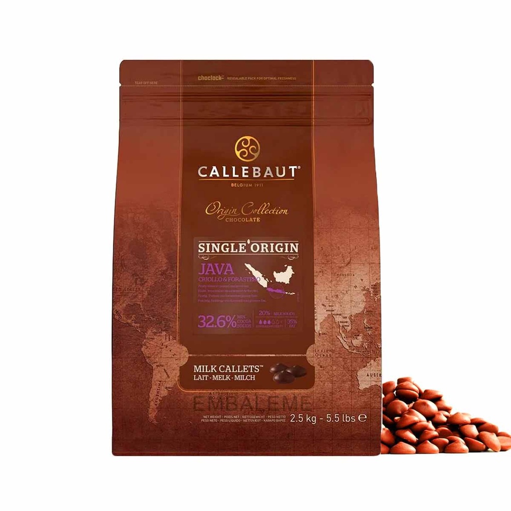 Chocolate Belga Callets ao Leite Origens Java 32,6% cacau Gotas 2,5kg CALLEBAUT