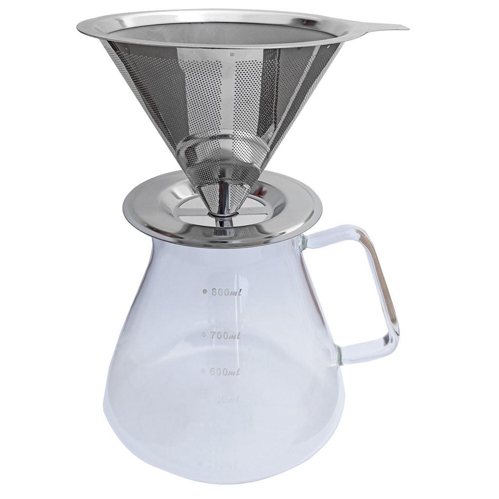 Conjunto de Preparo De Café Com Jarra de Vidro 800ml e FIltro Inox 102