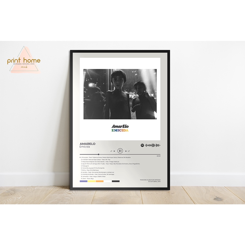 Quadro Placa MDF Spotify Emicida AmarElo