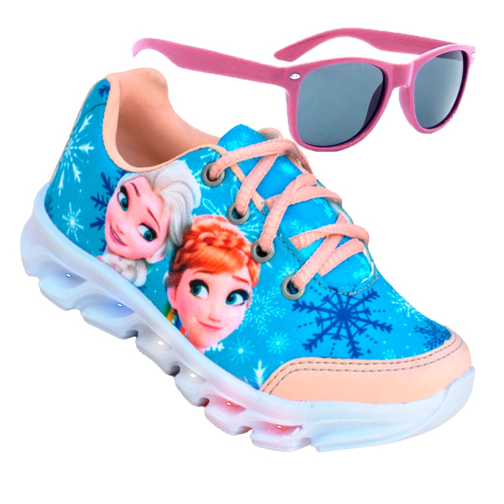 Kit Tenis Feminino Infantil De Led Meninas Frozen Elsa Rosa Rosa Bebê ...