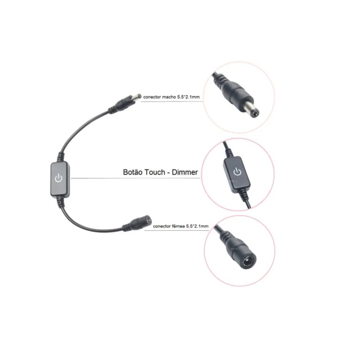 Interruptor Fita Led Dimmer Touch P4 - Liga/desliga - Preto Promoção 