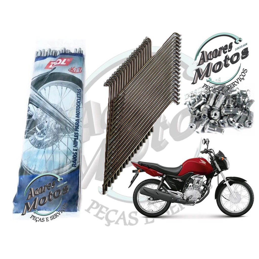 Jogo Raio Cromado Moto D/t + Niples Titan Fan Start Lona 4mm