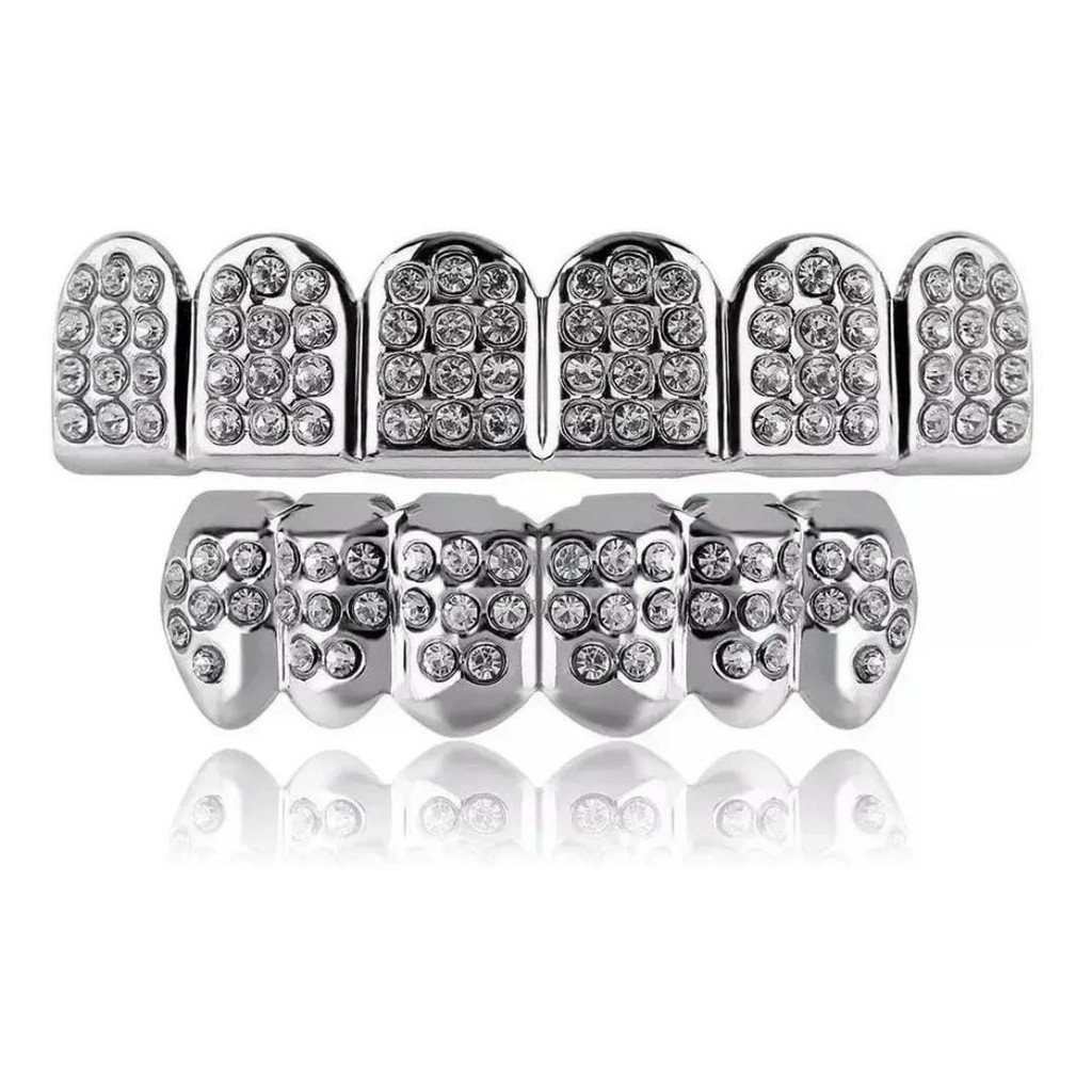 Grillz Dentes Banhado Ouro Cravejado Zircônia Tipo Diamante