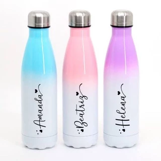 Garrafinha Térmica Squeeze Degrade Personalizada com Seu Nome 500ml, Garrafa Térmica Colors
