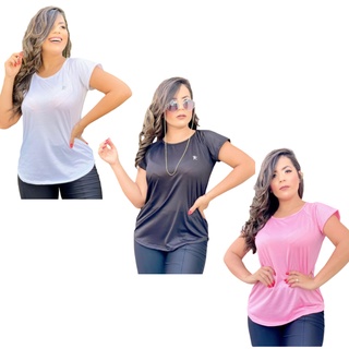 Promoção KIT 3 camiseta camisa feminina dry fit moda fitness academia malhação corrida caminhada esportes