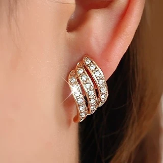Moda Feminina Rose Gold Diamond Personalidade Earstud Brincos Prata Clip De Orelha Jóias Cintilantes