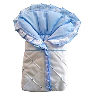 Saco Carregar Bebê Menino 100% Algodão - Porta Bebê Dormir Bordado Azul bebe e branco 100% Algodão Azul Saquinho Bebe