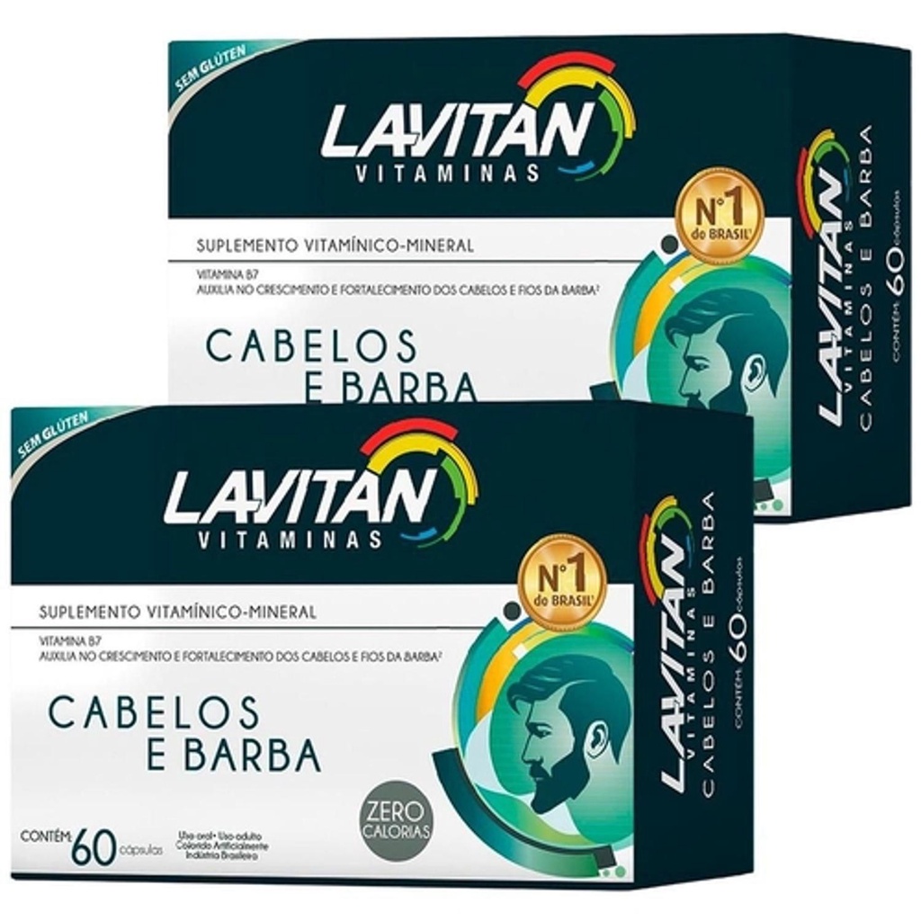 Kit 2 uni Lavitan Mais Hair Men 60caps Queda Intensa (Cabelos E Barba ...