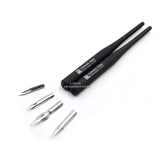 Kit com 2 Canetas Nanquim + 4 Pontas Bico Pena Desenho Manga