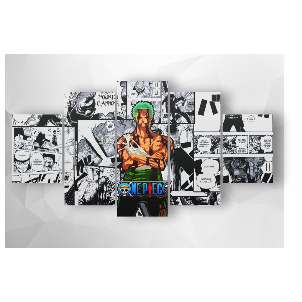 Quadro Placa Decorativa MDF 3mm Zoro One Piece Mosaico 5 placas Adesivado Impressão