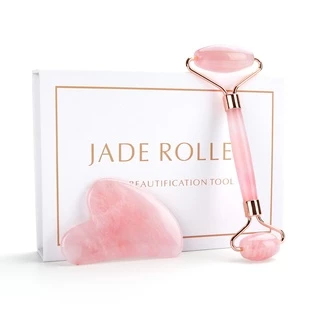 Natural Rose Quartzo Rolo De Jade Gua Sha Set Facial Massageador De Corpo Conjunto De Massagem De Pedra Lifting Ferramentas Beleza