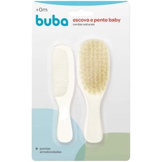 Kit Escova E Pente Branco Cerdas Naturais 08243 Buba