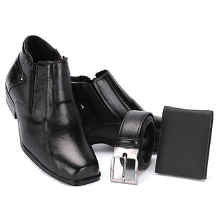 Bota Botina Country Com Cinto E Carteira 202 Social Masculina Couro Legítimo Sola Borracha