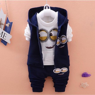 Primavera Outono Meninos Toddler Boys Minions 3pcs Conjunto De Roupas Baby Kids Hoody Vest Camiseta Manga Longa Calças Fato De Treino Esportivo Causal