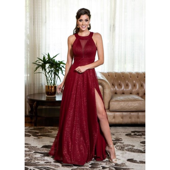 Vestido vermelho hot sale de fenda