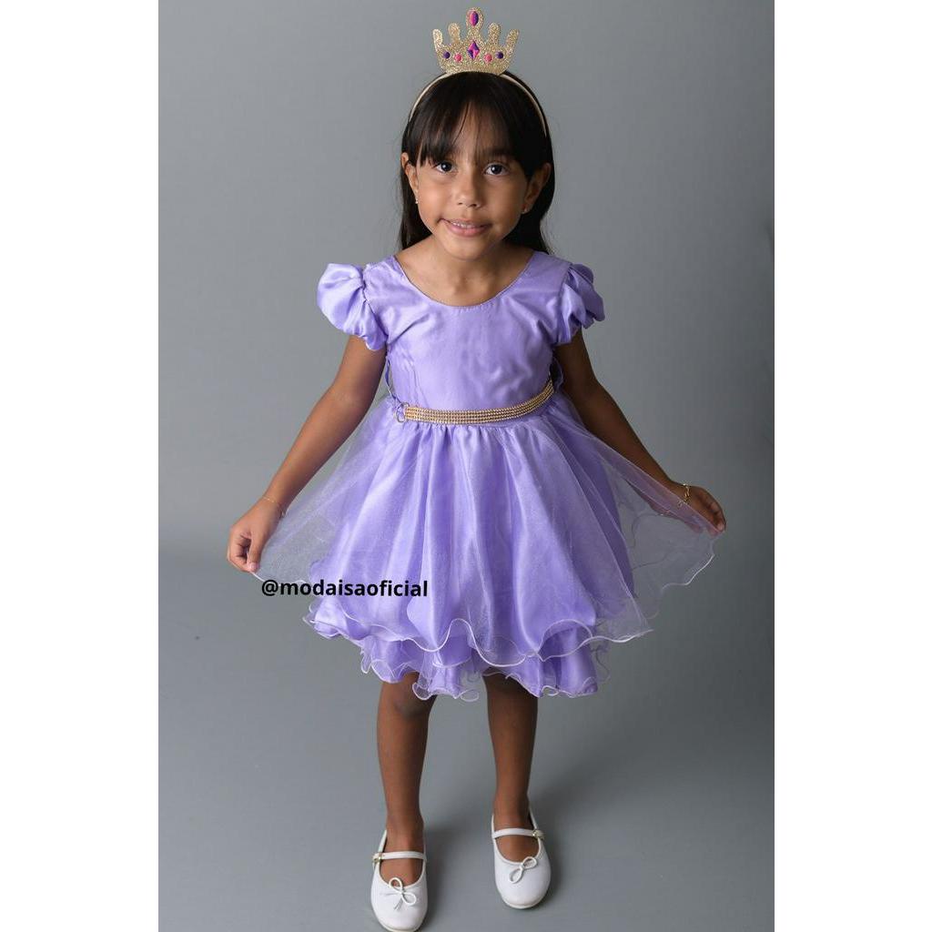 Vestido Princesa Sofia roxo claro liso modelo Bruna infantil