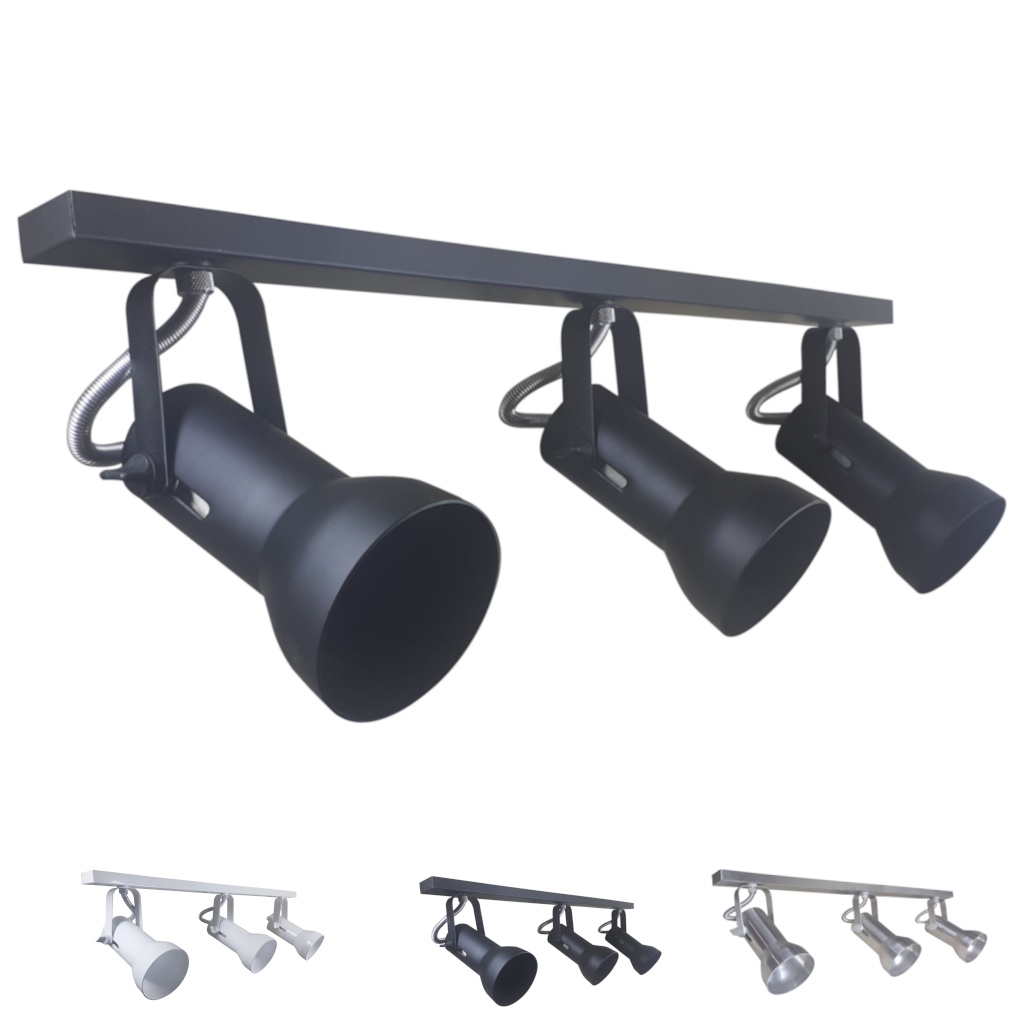 Regua de Luz Trilho Spot Soft Preto Branco Escovado 60cm com 3 Spots Direcionaveis Para Lampadas Led Bulbo ou PAR20 Aluminio de Qualidade