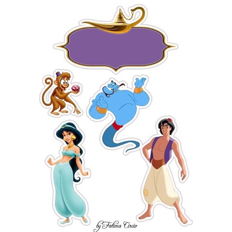 Topo Topper Bolo ALADIN PRINCESA JASMINE Cortado Colado ENVIO IMEDIATO ...