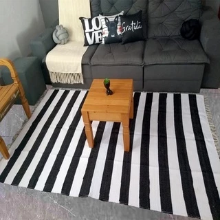 Tapete Sala Preto E Branco Listrado Grande 1,50 X 2,00 Malha