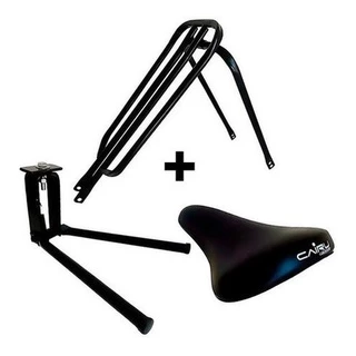 Kit Garupa Reta + Descanso Central + Selim Banco Cairu Bmx