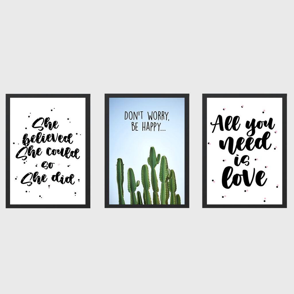 Kit 3 Quadros Decorativos Desenhos de Cactos - Fran Adesivos de Parede