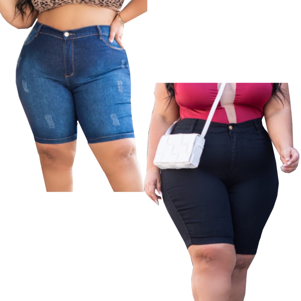 Kit Bermudas Femininas Jeans Plus Size Até o Joelho Ciclista Elastano Lycra  02