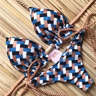 Biquíni Novo Estilo Traje De Banho Moda Praia Esportiva Xadrez Estampa Dividido Biquini Feminino