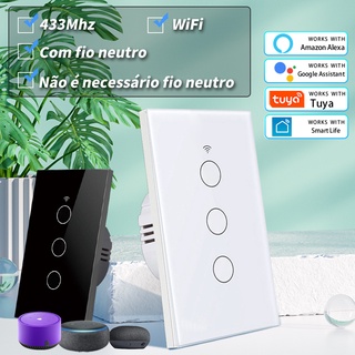 Interruptor Inteligente De Toque Wifi Tuya Sem Fio Neutro RF 433Mhz Remoto 1/2/3/4 De Luz De Gangue Controle De Voz Alexa Google Home