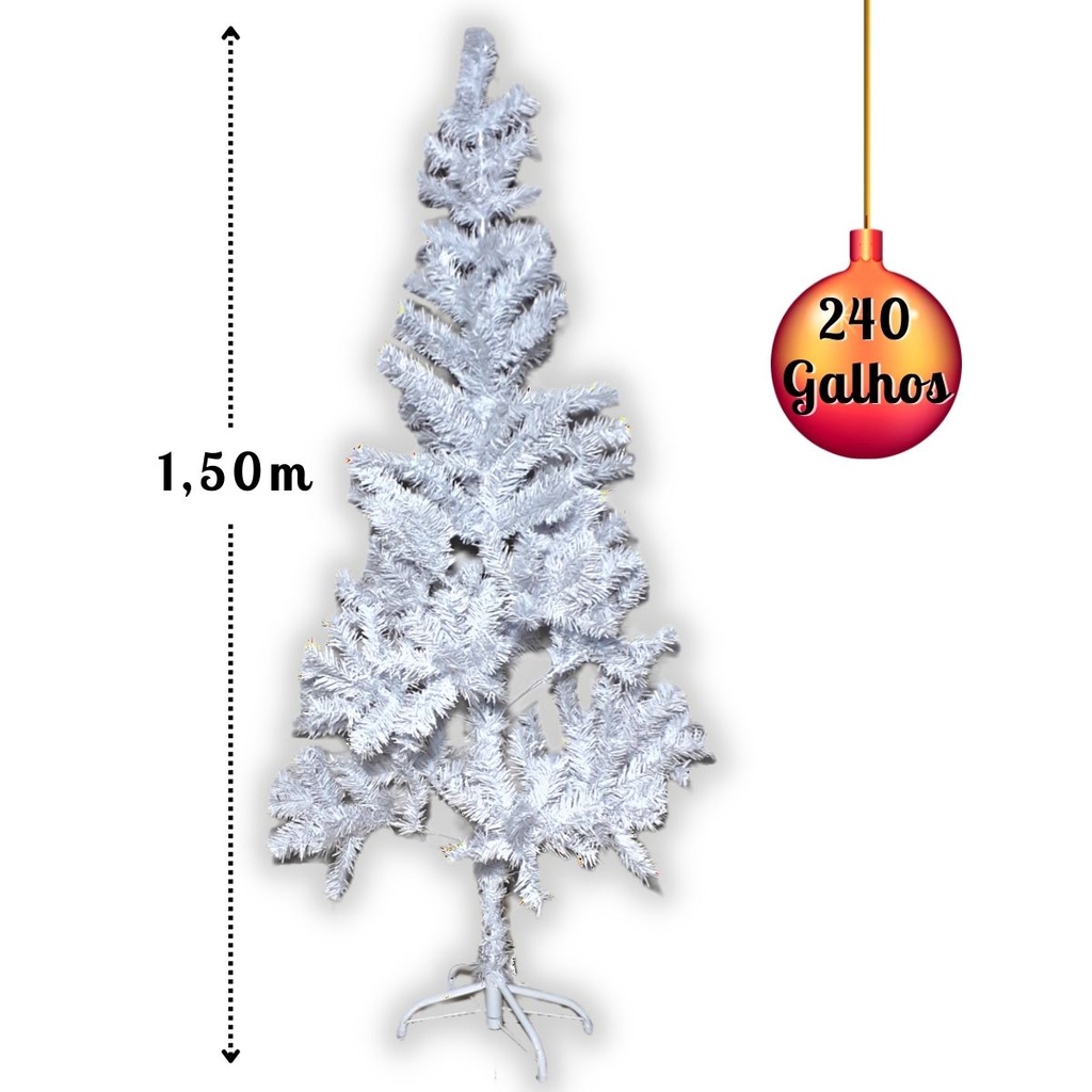 Árvore de Natal Branca 1,5 Metros C/ 240 Galhos e Pé Metal