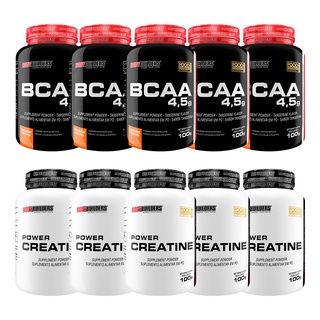 Kit 5x Bcaa 4,5 100g + 5x Power Creatine 100g - Melhora no Desempenho Atlético - Bodybuilders