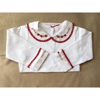 Body Bebe Personalizado Manga Longa Malha 100% Algodão Gola Bordada Rococó Vermelho