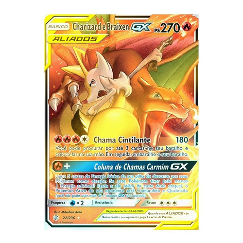 Charizard E Braixen GX Pokémon Carta Em Português 22/236