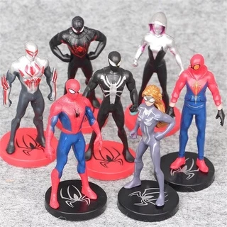 < Disponível > 7pçs / Conjunto Action Figure Pvc Capitão Marvel / Homem-Aranha / Brinquedo De Criança / Decoração De Bolo