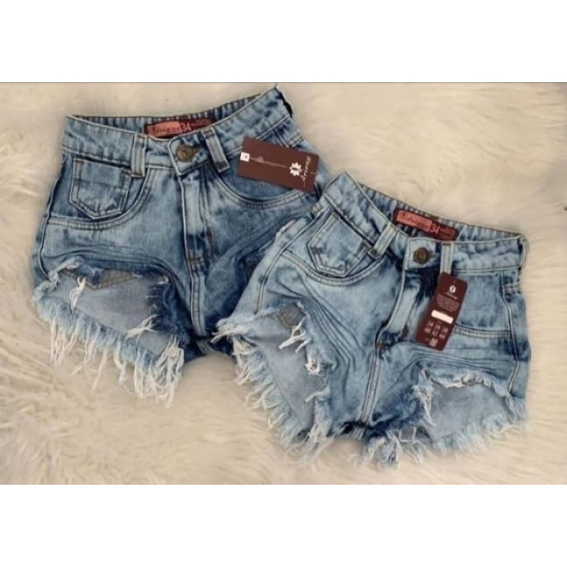 Short Jeans Claro Feminino Desfiado Cintura Alta