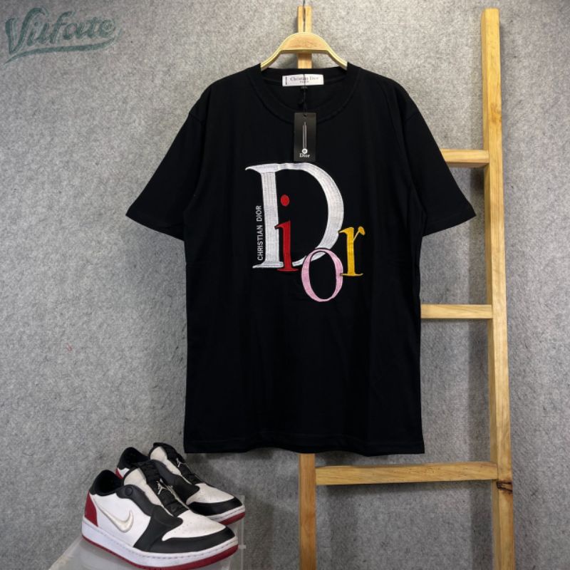 Camiseta DIOR Bordada LOGO Manga Curta Preta Shopee Brasil